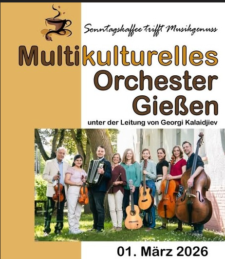Ausschnitt des Veranstaltungsplakats für das Benefizkonzert des Multikulturellen Orchesters Gießen mit Konzertankündigung.